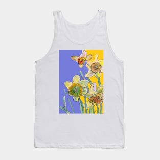 Abstract Yellow Daffodil Watercolor Pattern on mid Purple Tank Top